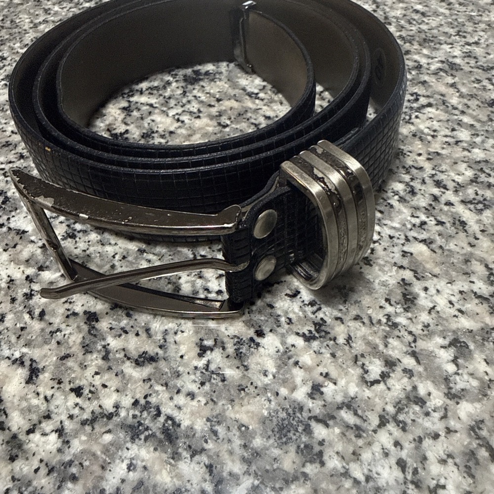 Giorgio Danieli Men's Genuine Italian Black Leather Belt Size 40 Silver Buckle